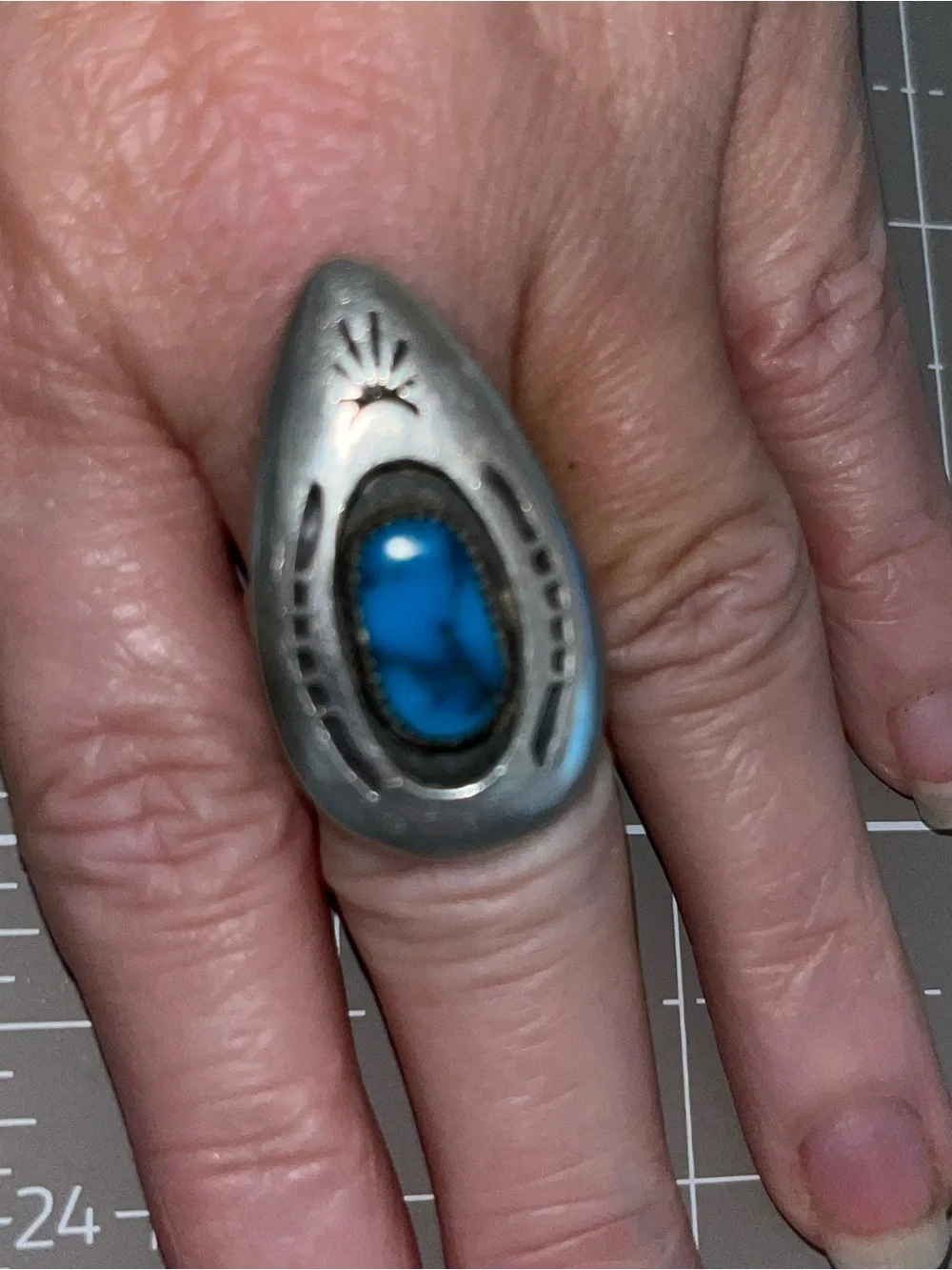 Genuine vintage sterling turquoise ring 7.5 handmade 1970s old pawn 925 artisian